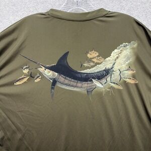 Guy Harvey AFTCO Shirt Mens XXL Green Swordfish Crew Neck Long Sleeve Fishing